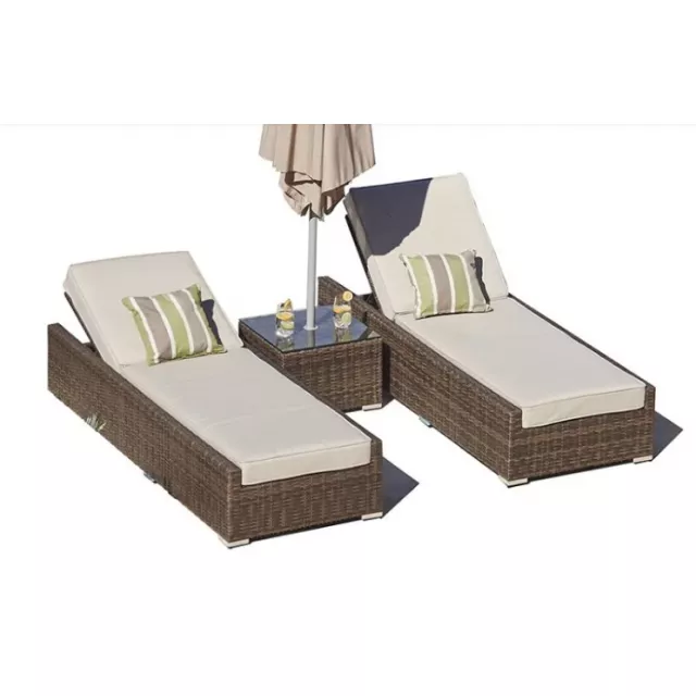 Brown outdoor armless chaise lounge cushions on patio setting