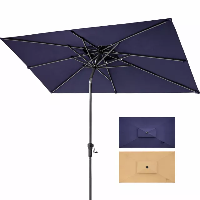 Polyester rectangular tilt market patio umbrella with shade and table