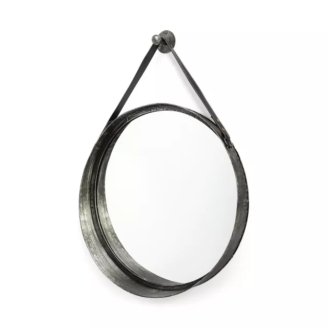 Metal frame with leather strap wall mirror as a fashionable home accessory