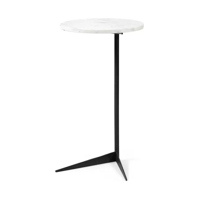 Round black iron base accent table with plywood top and lamp