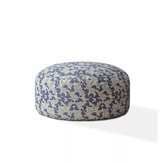Beige cotton round turtle pouf cover with natural material and artistic design elements