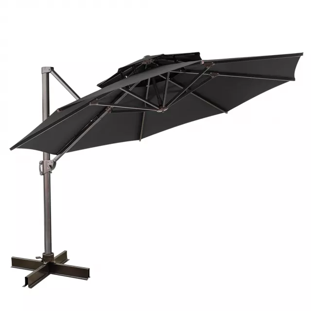 Round tilt cantilever patio umbrella stand providing shade with metal base and fashionable design