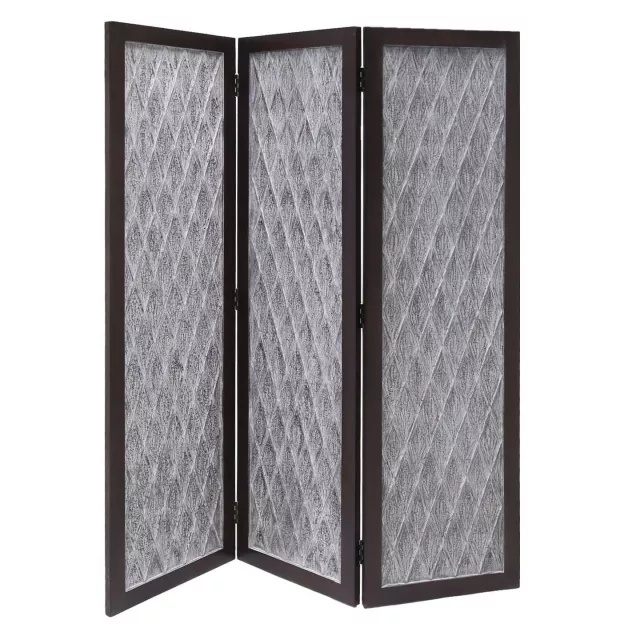 Dark wood panel room divider screen in furniture style