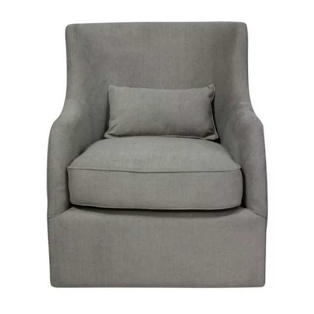 Polyester blend solid swivel armchair with wood accents and comfortable pillow