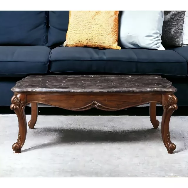 Brown faux marble polyresin coffee table with hardwood and rectangle design for modern living space