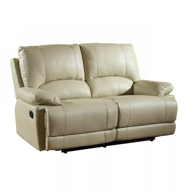 Brown faux leather manual reclining love seat with comfortable cushioning and modern studio couch design
