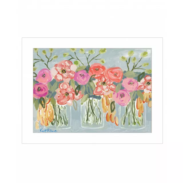 Charm white framed print wall art featuring pink flowers and creative botanical design
