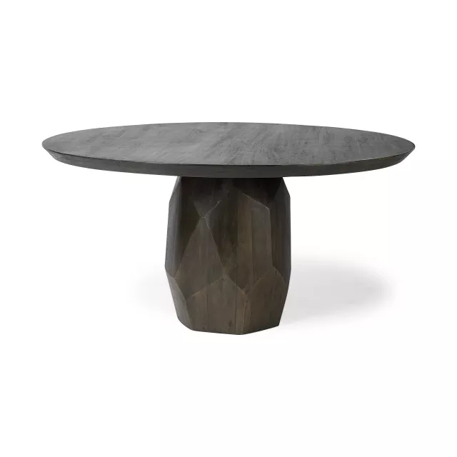 Brown solid wood base dining table with grey rectangle top suitable for outdoor use