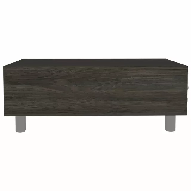 Rectangular lift coffee table with drawer and shelf in hardwood with wood stain finish
