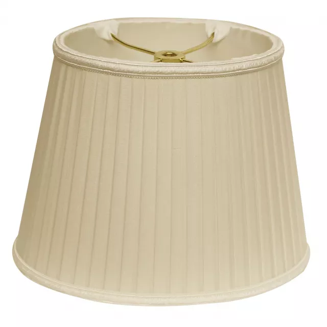 Oval side pleat paperback shantung lampshade in beige with natural material textures and peach tints