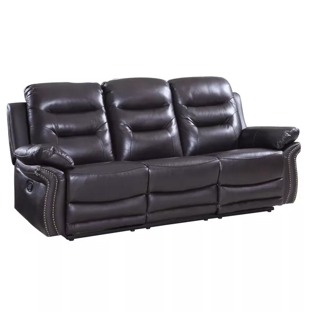 Brown black faux leather sofa with comfortable rectangle studio couch design and wooden accents