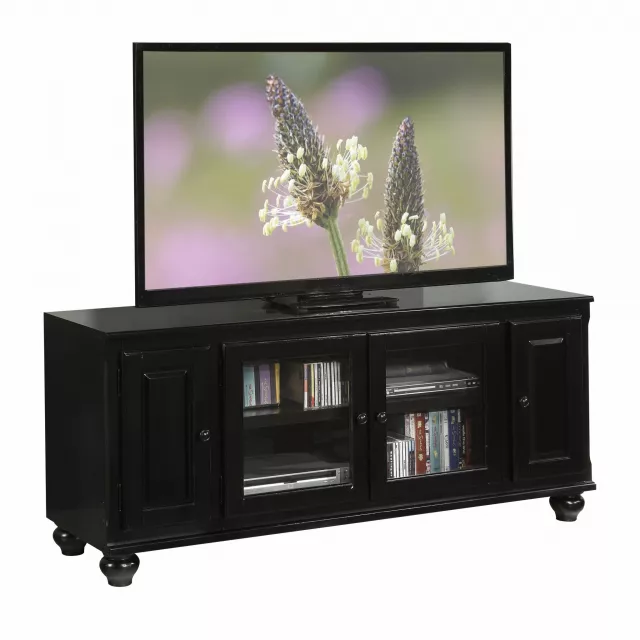 Wood glass veneer melamine TV stand with multimedia display features