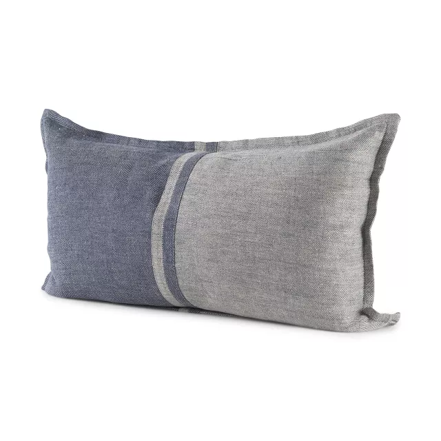 Gray blue block lumbar pillow cover on couch with comfortable throw pillow design in denim texture