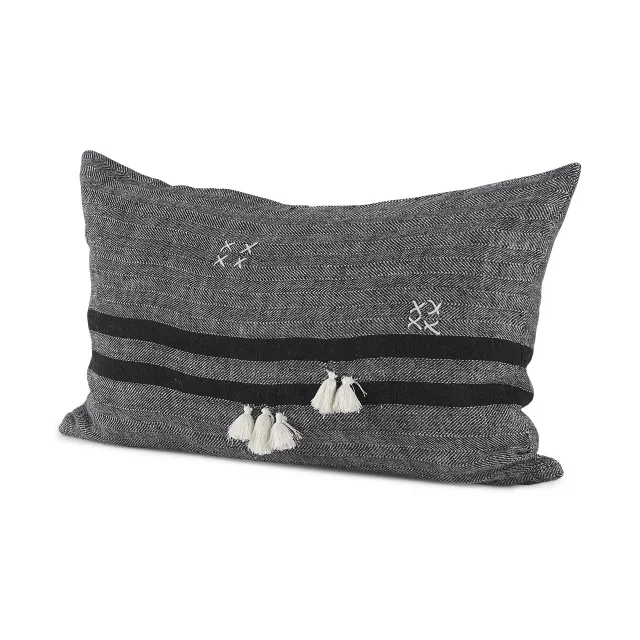Gray detailed lumbar throw pillow cover with patterned design and fashion accessory appeal