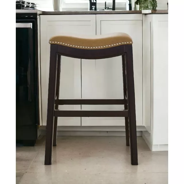 Wood backless bar height chair in hardwood with wood stain finish