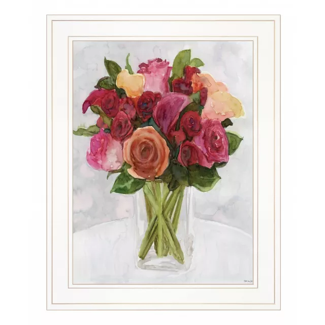 ii white framed print wall art featuring creative floral arrangement with roses and petals