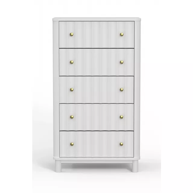 White solid wood five drawer chest in minimalist style