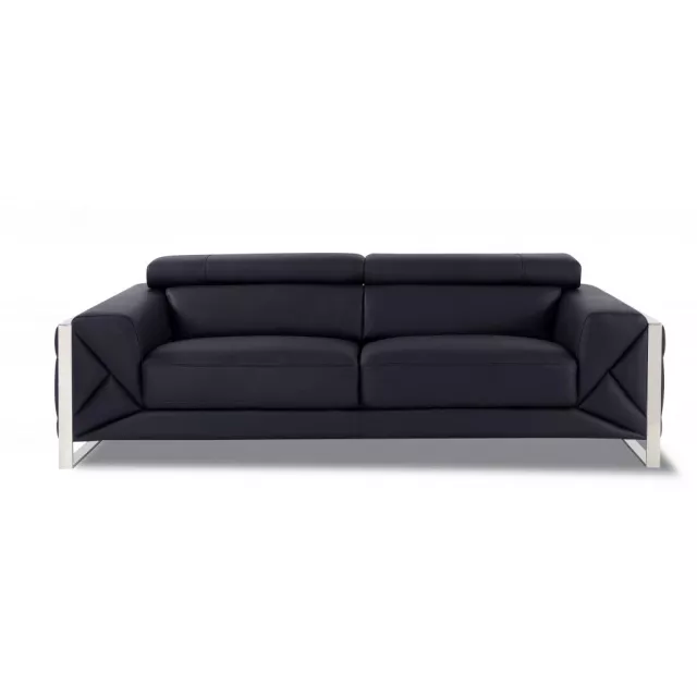 Black silver Italian leather sofa with comfortable studio couch design and modern material property