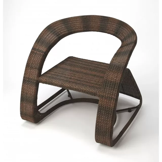 Dark brown rattan side chair with armrests and natural material for outdoor comfort