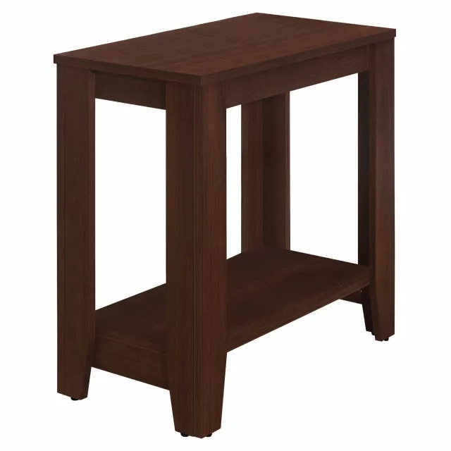 Brown end table shelf with wood stain and varnish finish in furniture category