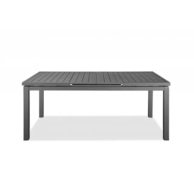 Gray aluminum extendable outdoor dining table with benches