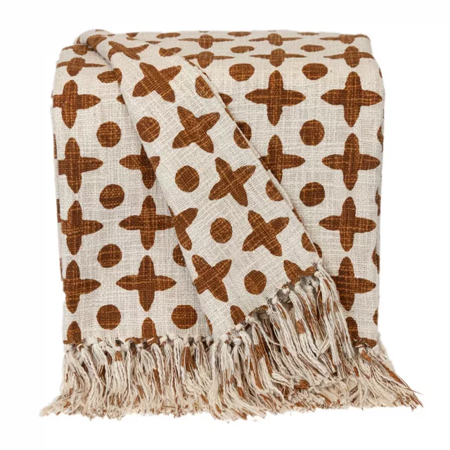 Blue rectangle throw with beige floral and tree designs