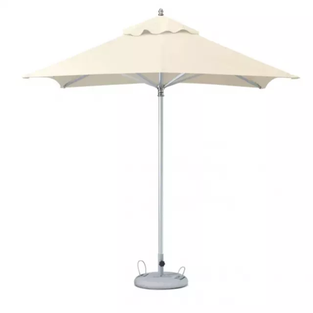 Ecru polyester square market patio umbrella with table and fashion accessory shades