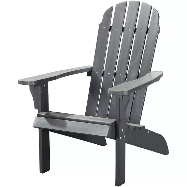 Gray heavy duty plastic Adirondack chair for outdoor patio seating