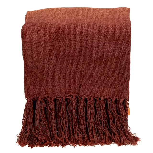 Orange and magenta ombre woolen handloom throw with brown rectangle pattern