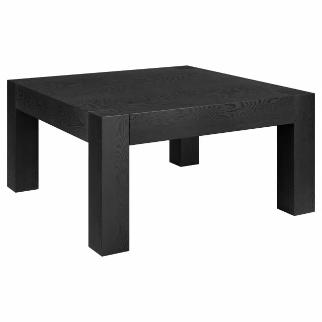 Black square coffee table with wood stain finish for outdoor use