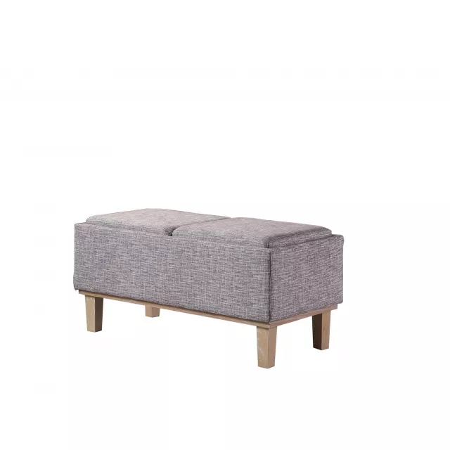 Gray natural upholstered linen bench with flip-top design for stylish indoor seating