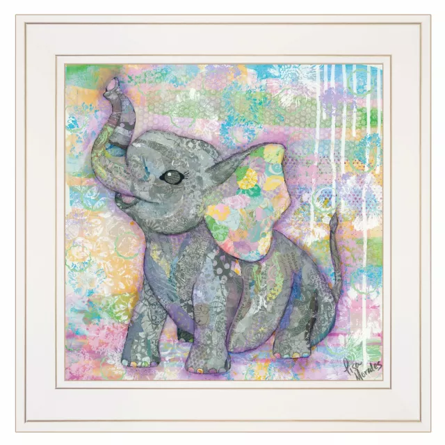 ii white framed print wall art featuring elephant and creative painting