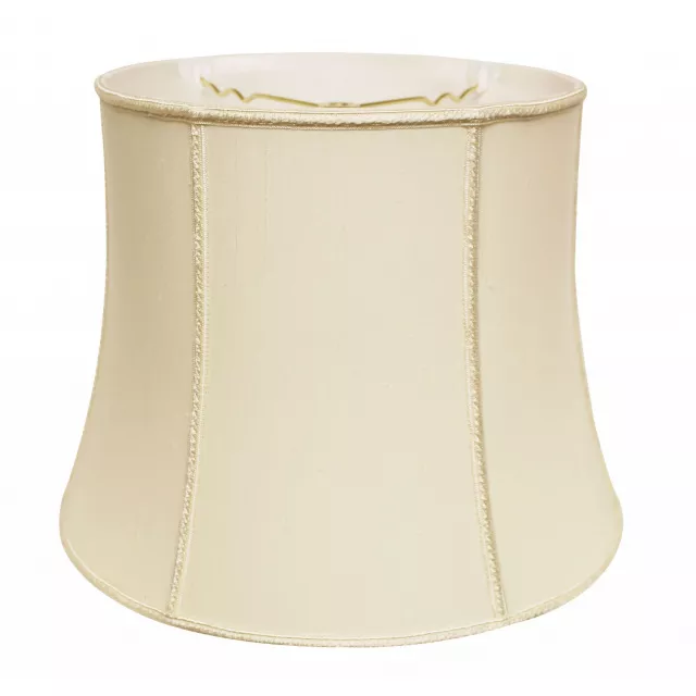 Ivory slanted girdle shantung lampshade with beige peach tones and metal accents