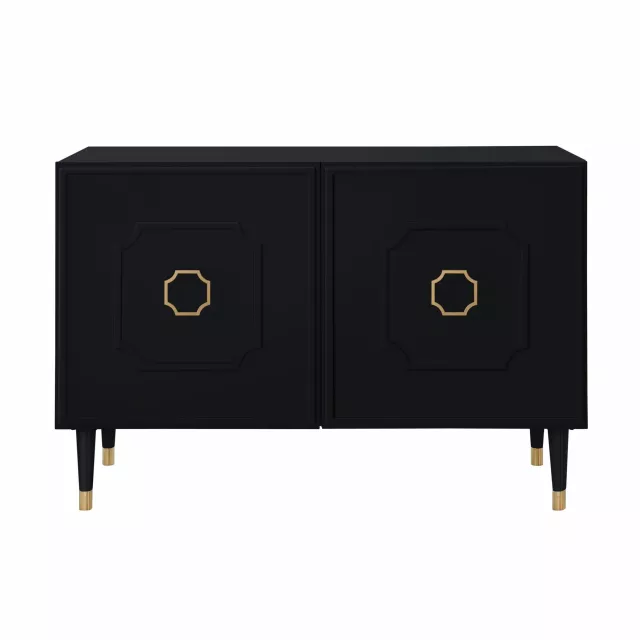 Black sideboard doors with electronic components and gadgets