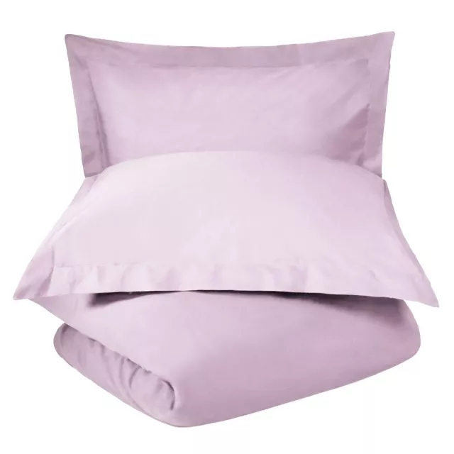 Cotton thread count washable duvet cover with comfort pillow and purple throw pillow linens