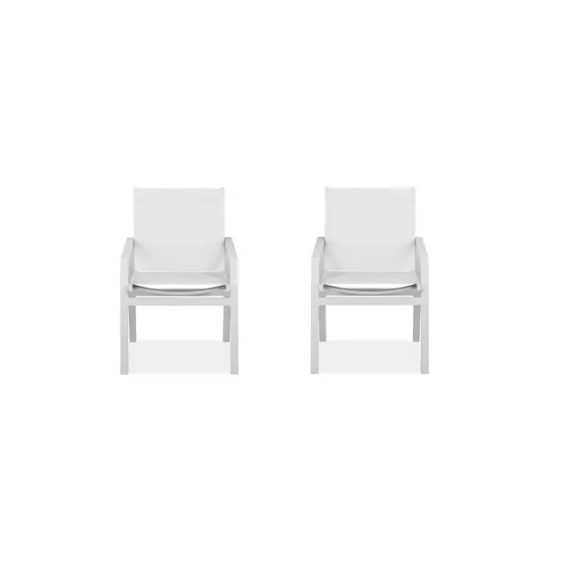 White metal indoor outdoor dining chairs on display