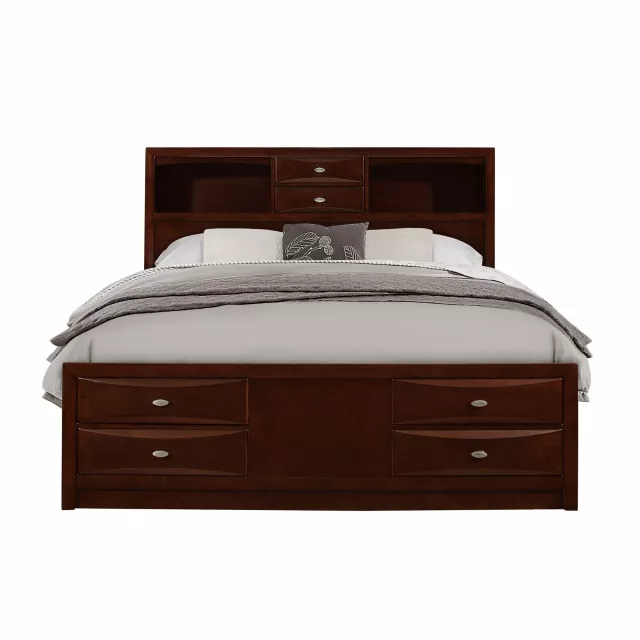 Wood full espresso bed with eight drawers