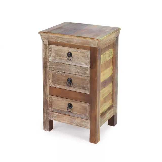 modern rustic drawer accent chest in a well-lit room setting