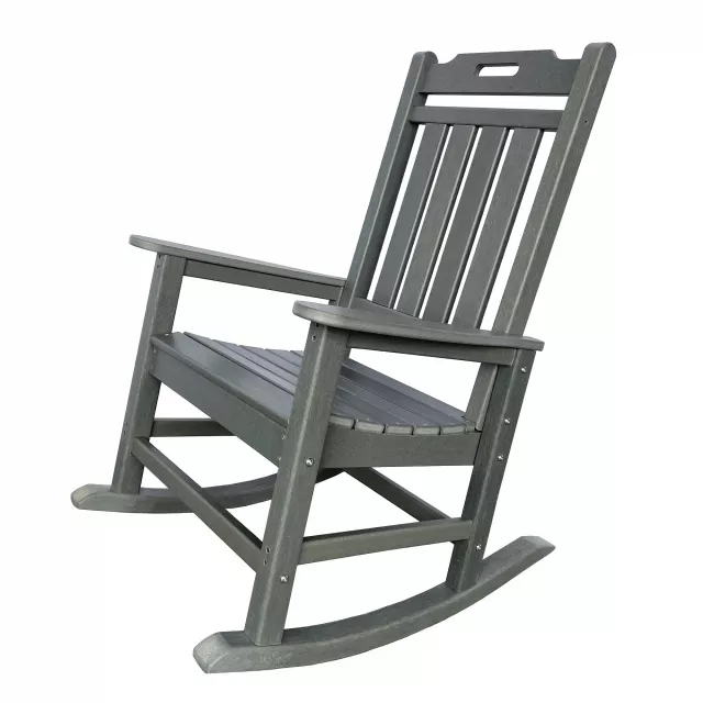 Gray heavy duty plastic rocking chair for outdoor patio seating