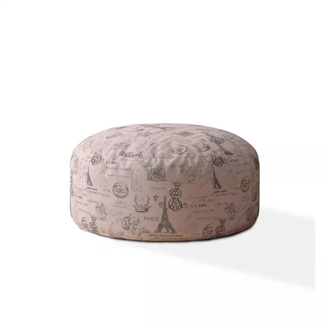 Gray twill round Paris pouf ottoman in natural material with oval shape fashion accessory look