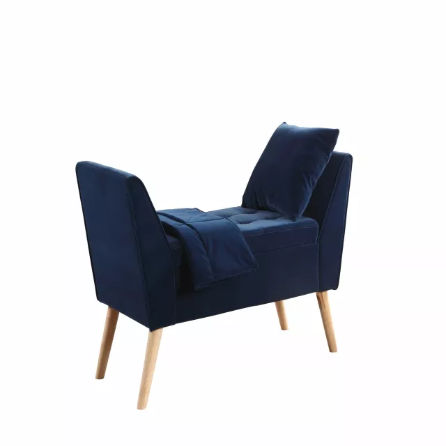 Blue natural upholstered microsuede bench with armrests for comfortable seating