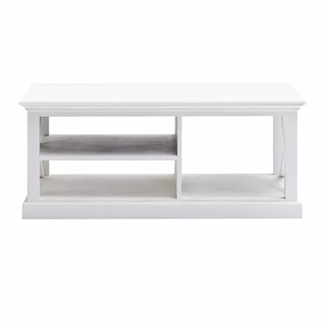 Solid manufactured wood coffee table with shelves for living room