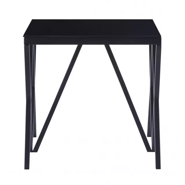 Black glass metal square end table with symmetrical design and balanced structure