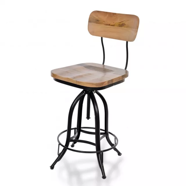 Steel swivel counter height bar chair with wood and metal details