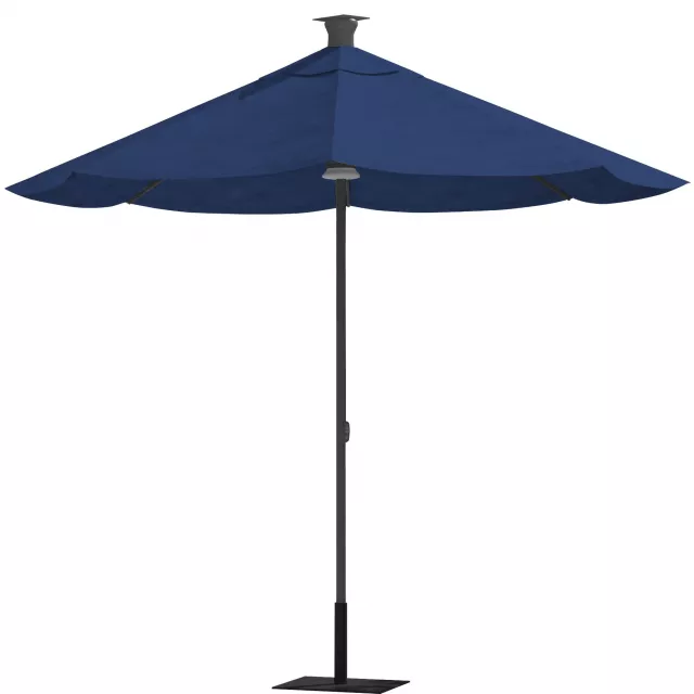 Lighted market patio umbrella with USB solar charging