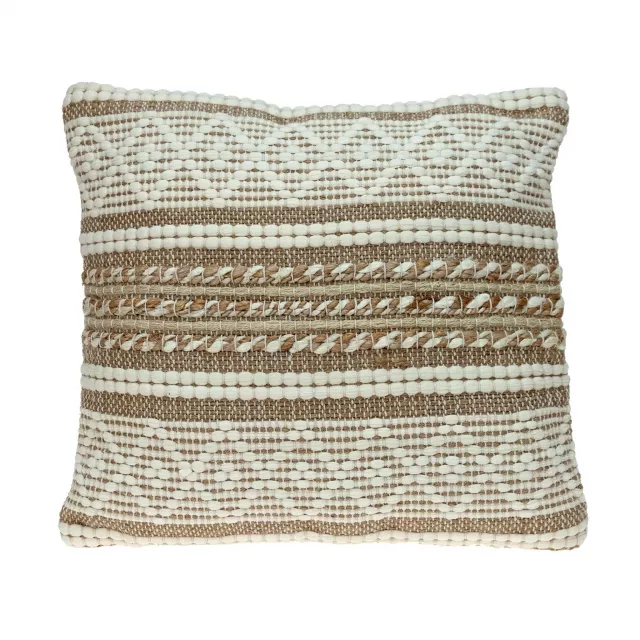 linen brown jute throw pillow with beige pattern and woolen texture on flooring