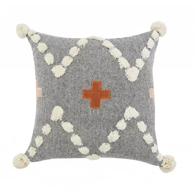 Geometric patterned pink and orange cotton pillow with zipper