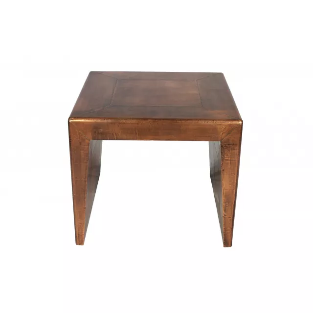 Rustic solid wood square end table with varnished hardwood and plank details