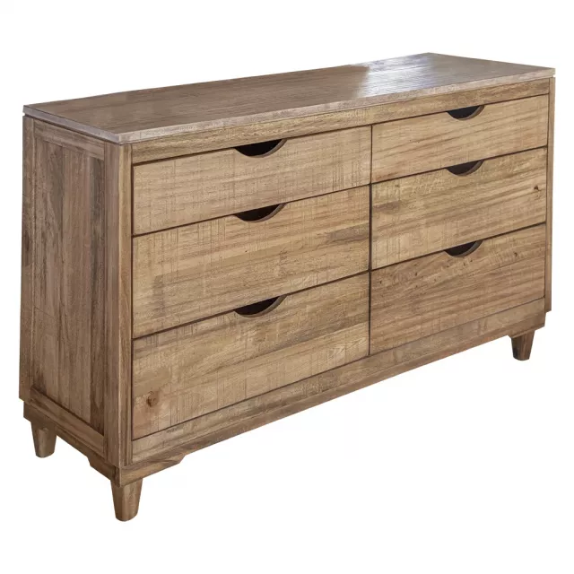 Solid wood four drawer double dresser in a natural finish