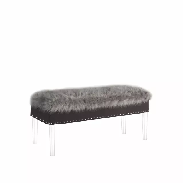 Clear upholstered faux fur bench with comfortable rectangle design and patterned material
